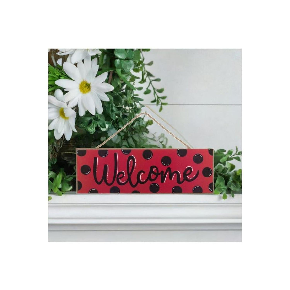 15" Wooden Sign: Welcome Red, Black Dots