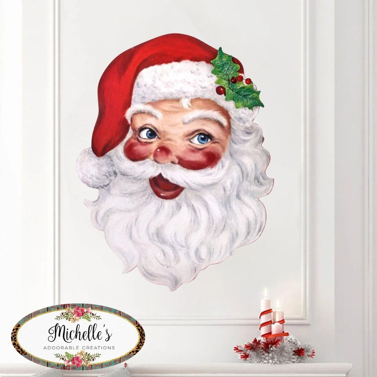 16" Retro Santa Head Ornament Wall Piece