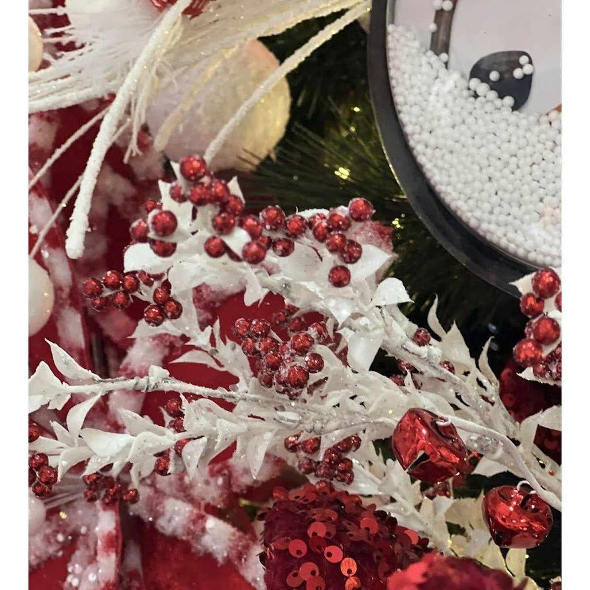 18" Jingle Bell Berry Leaf Spray: White/Red