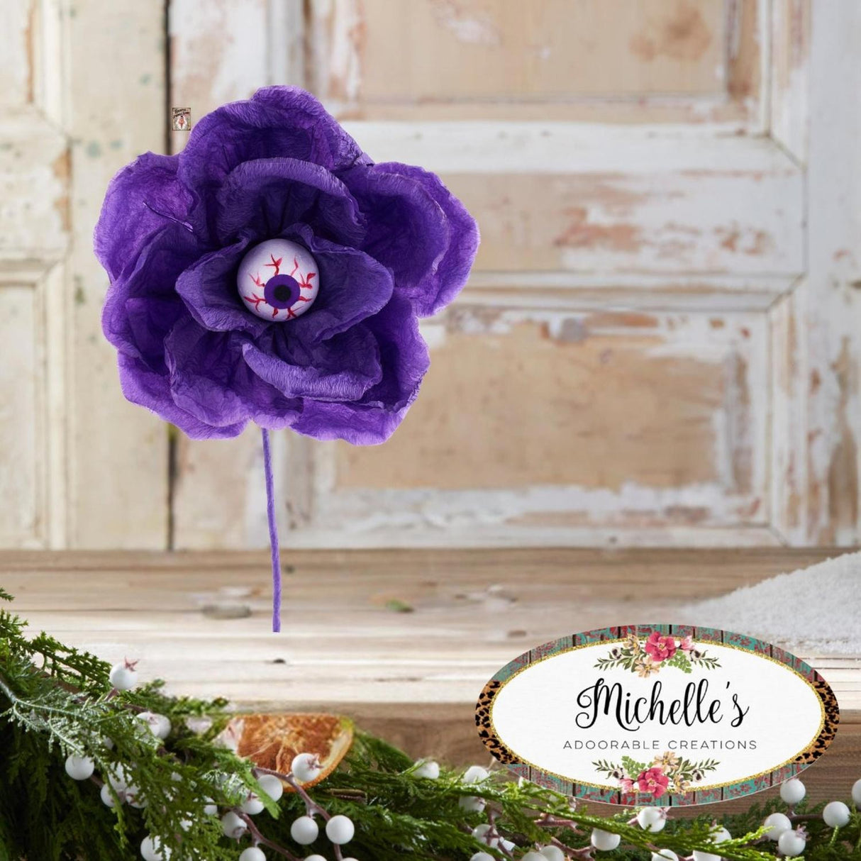 19" Paper Rose Eyeball Stem: Purple