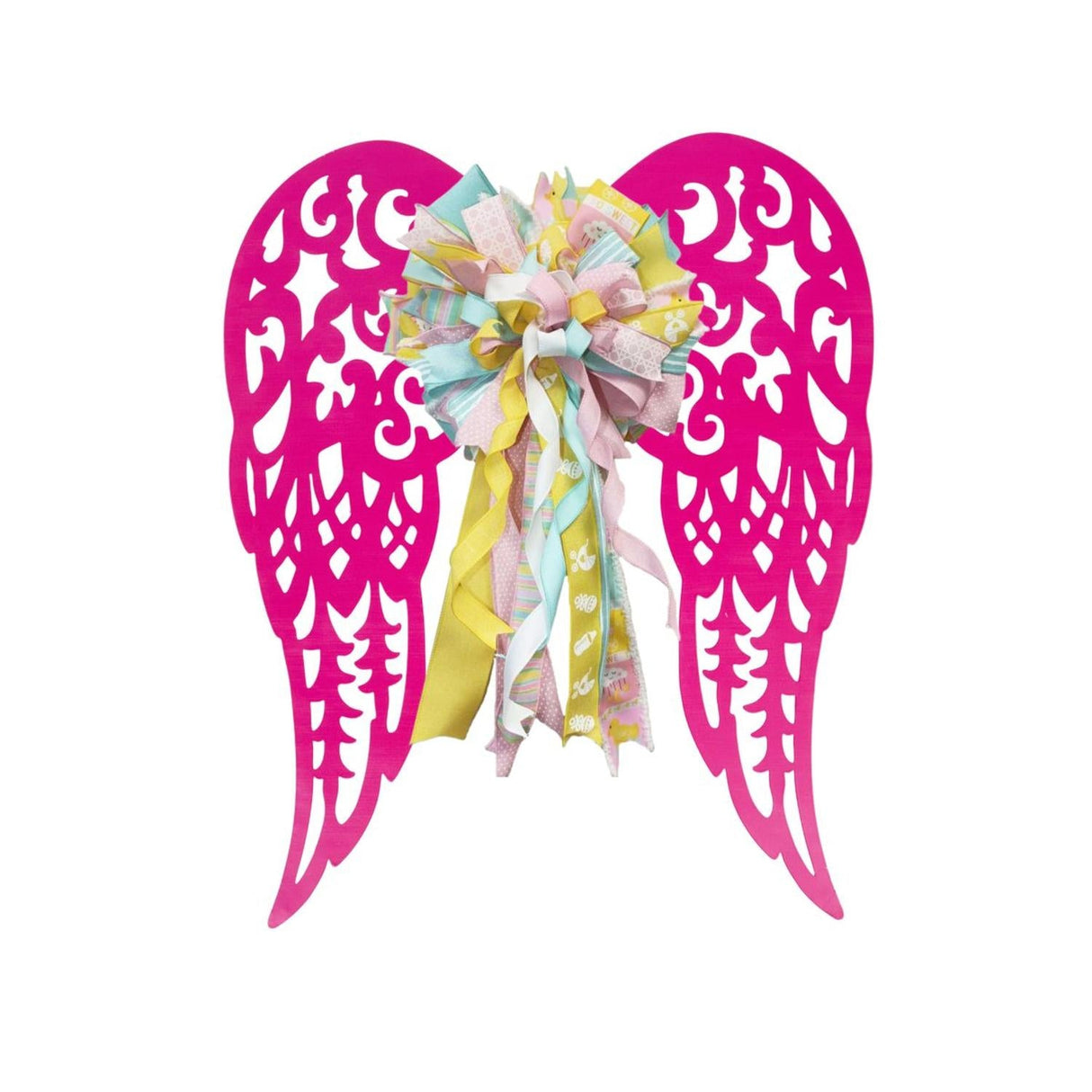 24" Metal Filigree Angel Wings: Hot Pink