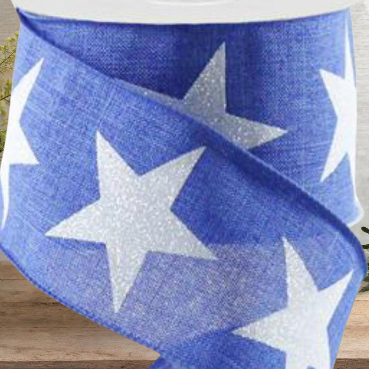 2.5" Bold Glitter Star Canvas Ribbon: Royal Blue (10 Yards)