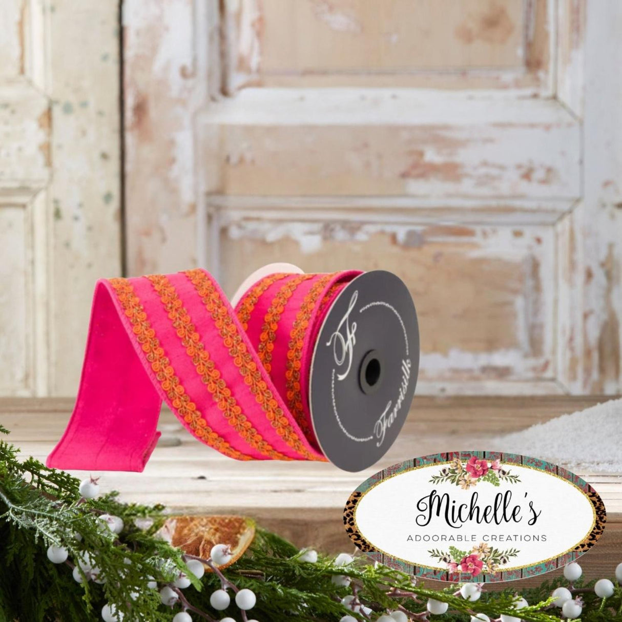 2.5" Carnival Swirls Ribbon: Hot Pink/Orange (10 Yards)
