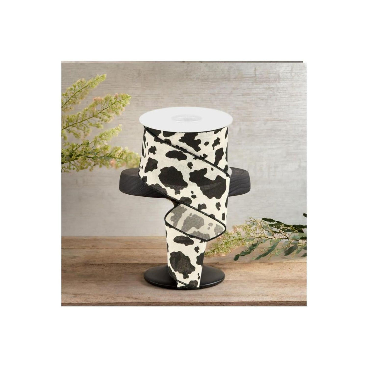 2.5" Cowhide Cotton Print Ribbon: Black & Cream (10 Yards)