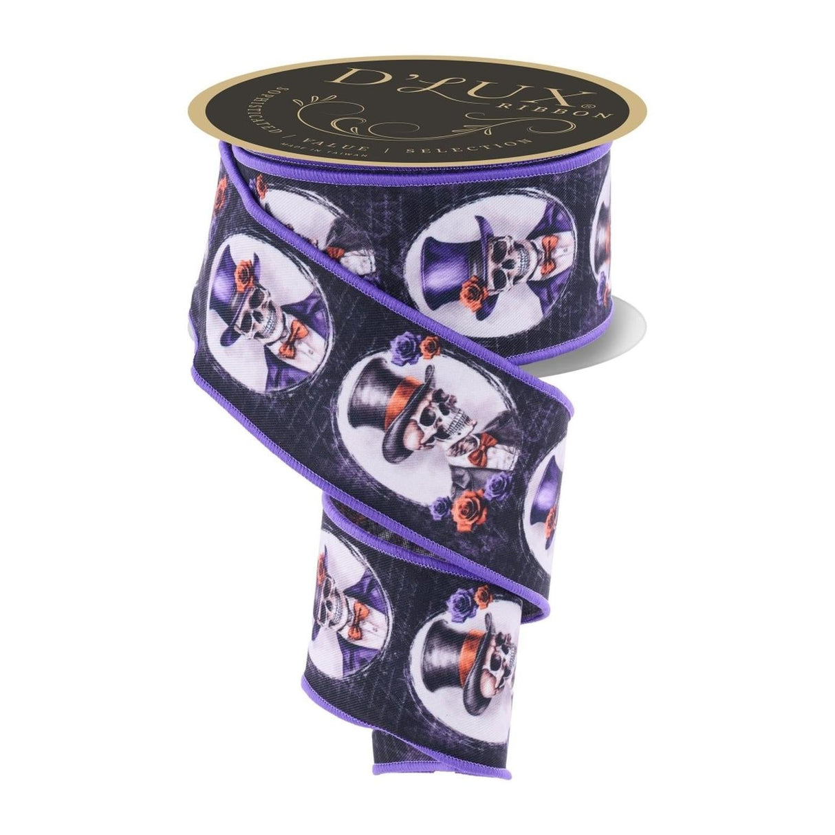2.5" D'Lux Skeleton Portraits Fused Ribbon: Purple (10 Yards)