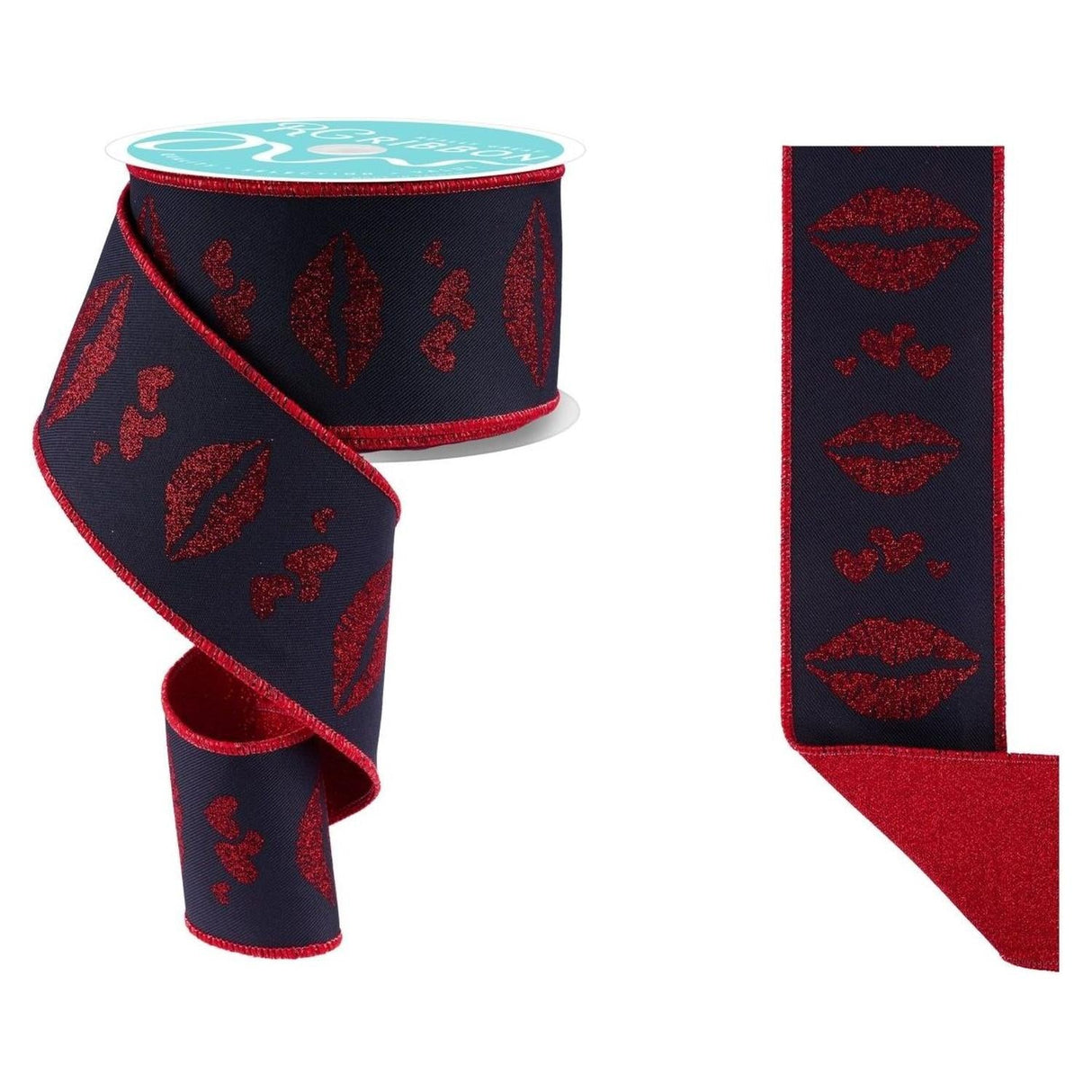 2.5" Double Layer Bold Lips Ribbon: Black/Red (10 Yards)