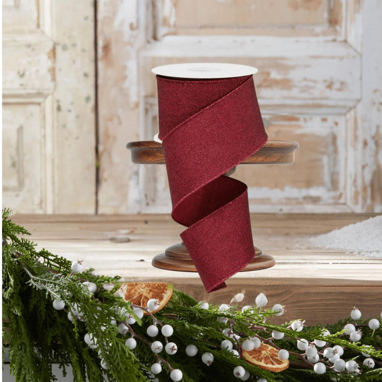 2.5" Fine Glitter On Royal Ribbon: Burgundy (10 Yards)