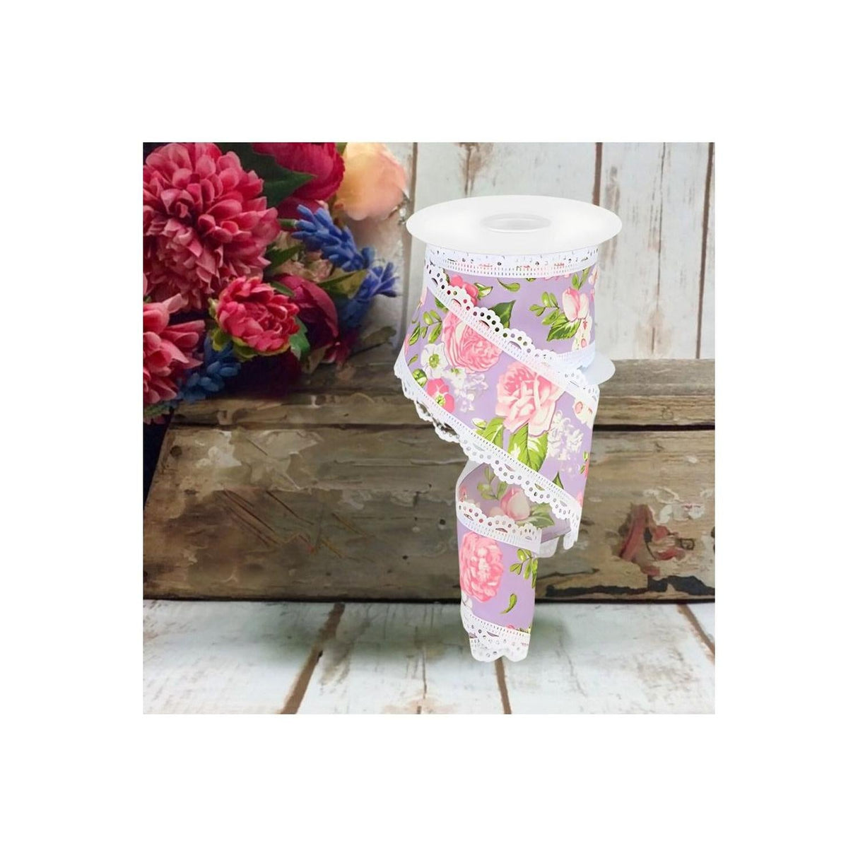 2.5" Floral Lace Ribbon: Lavender (10 Yards)