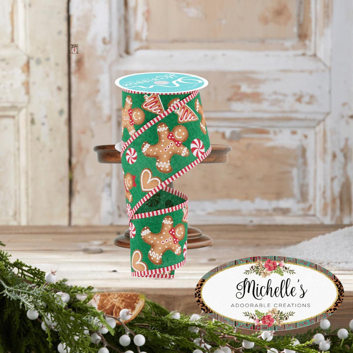 2.5" Gingerbread Stripe Ribbon: Emerald Green (10 Yards)
