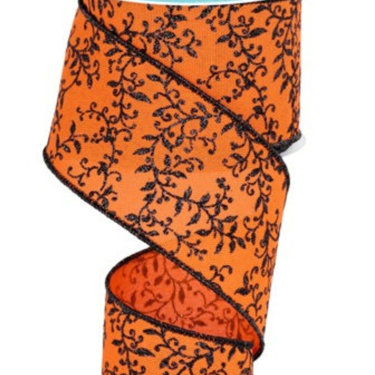 2.5" Glitter Mini Leaf Vines Ribbon: Orange/Black (10 Yards)