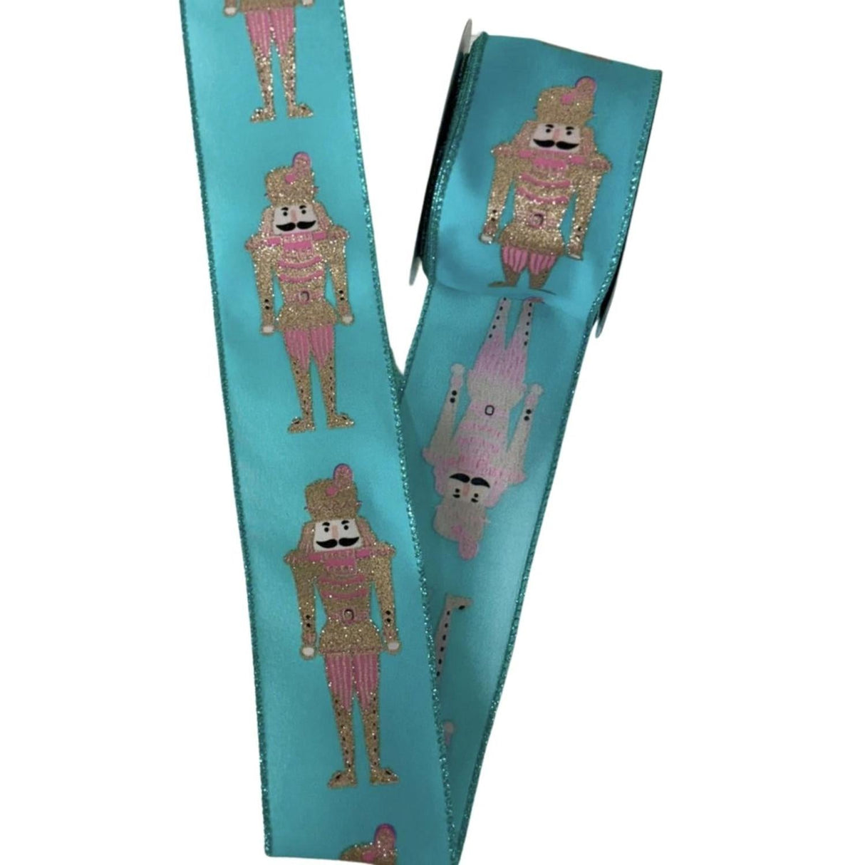 2.5" Glitter Nutcracker Ribbon: Pink & Teal (10 Yards)