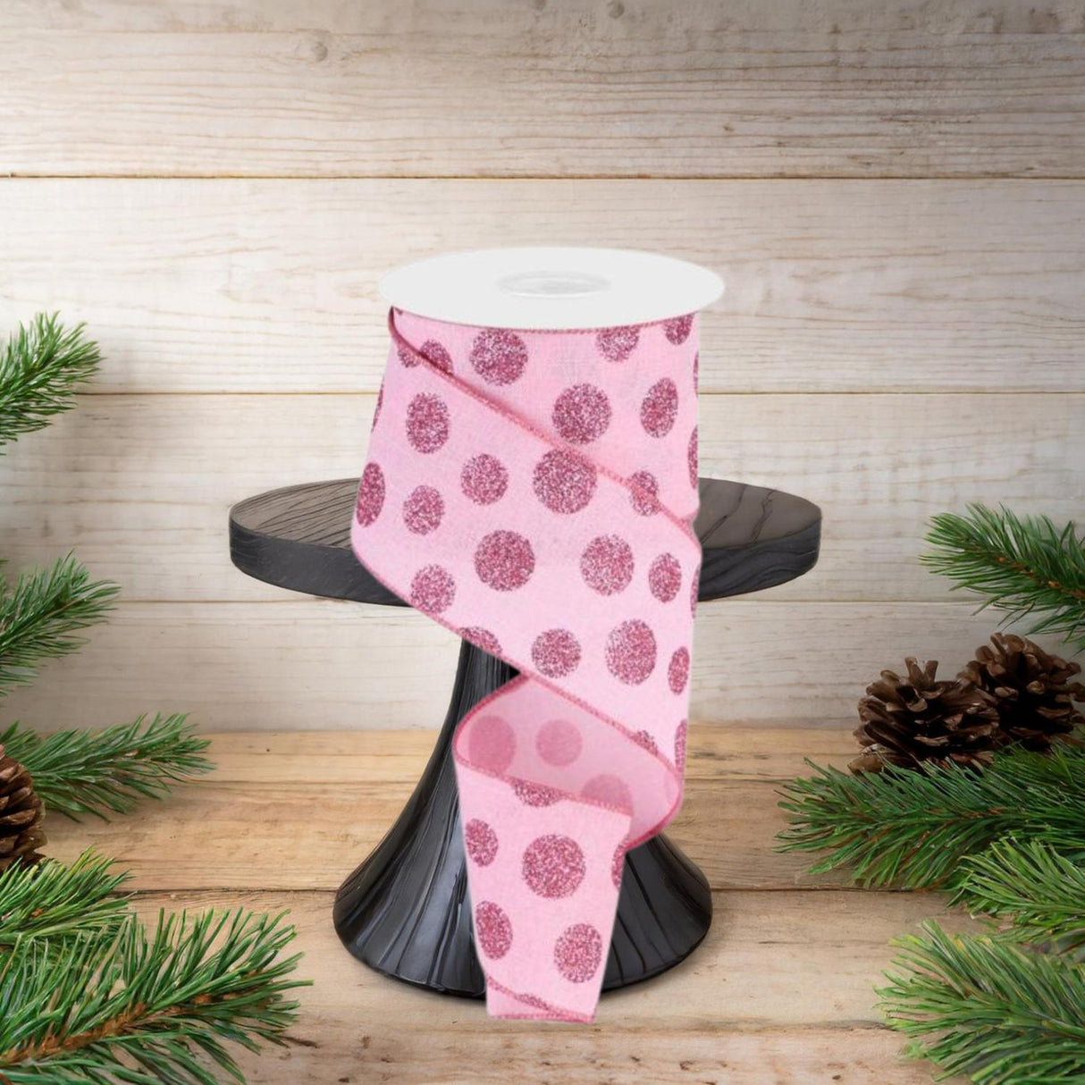 2.5" Glitter Polka Dot Ribbon: Light Pink (10 Yards)