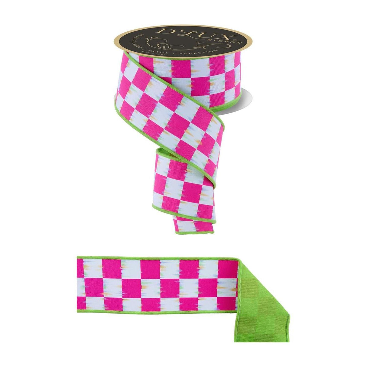 2.5 in Bold Antique Check Fused Ribbon: Hot Pink (10 Yards)