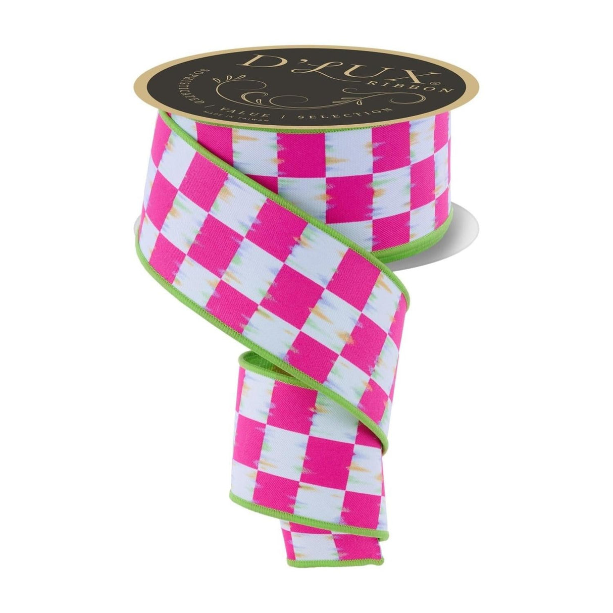 2.5 in Bold Antique Check Fused Ribbon: Hot Pink (10 Yards)
