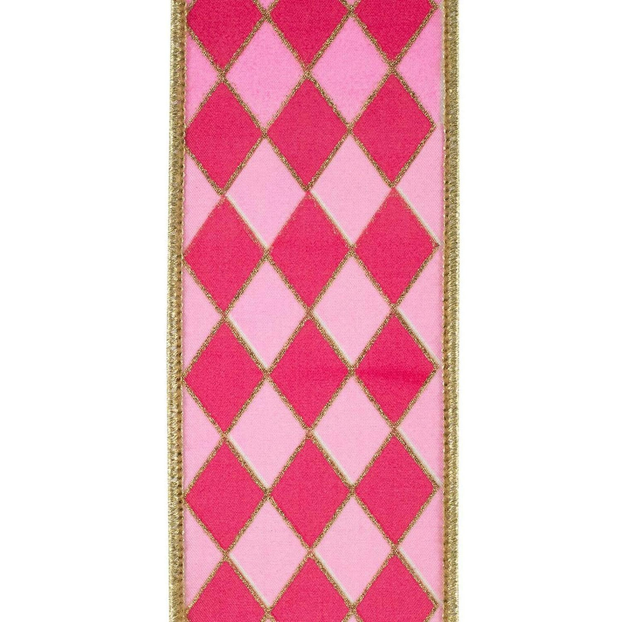 2.5 in Two Tone Pink Gold Trim Harlequin Ribbon (5 Yards)