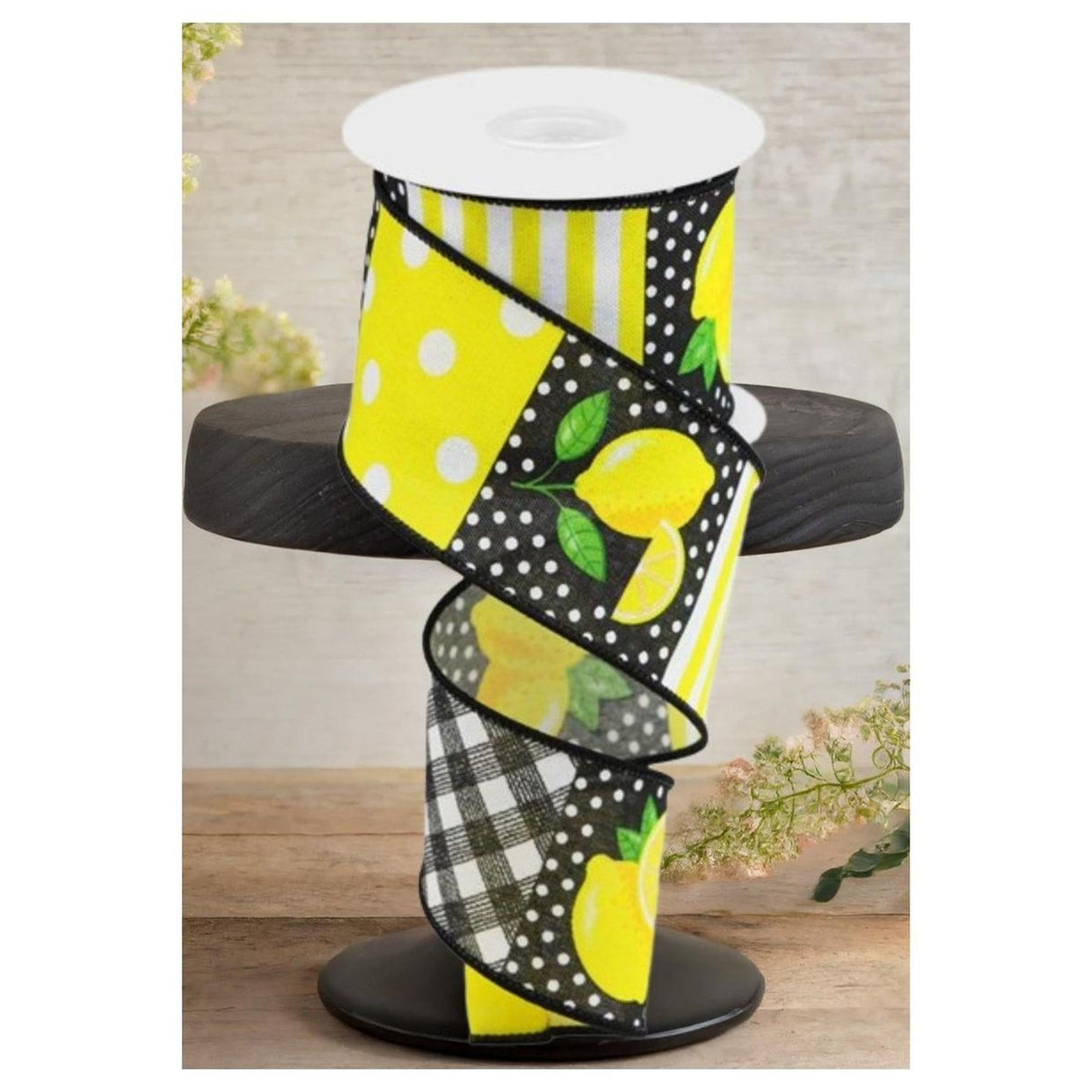 2.5" Lemon Block Ribbon: Black & White (10 Yards)