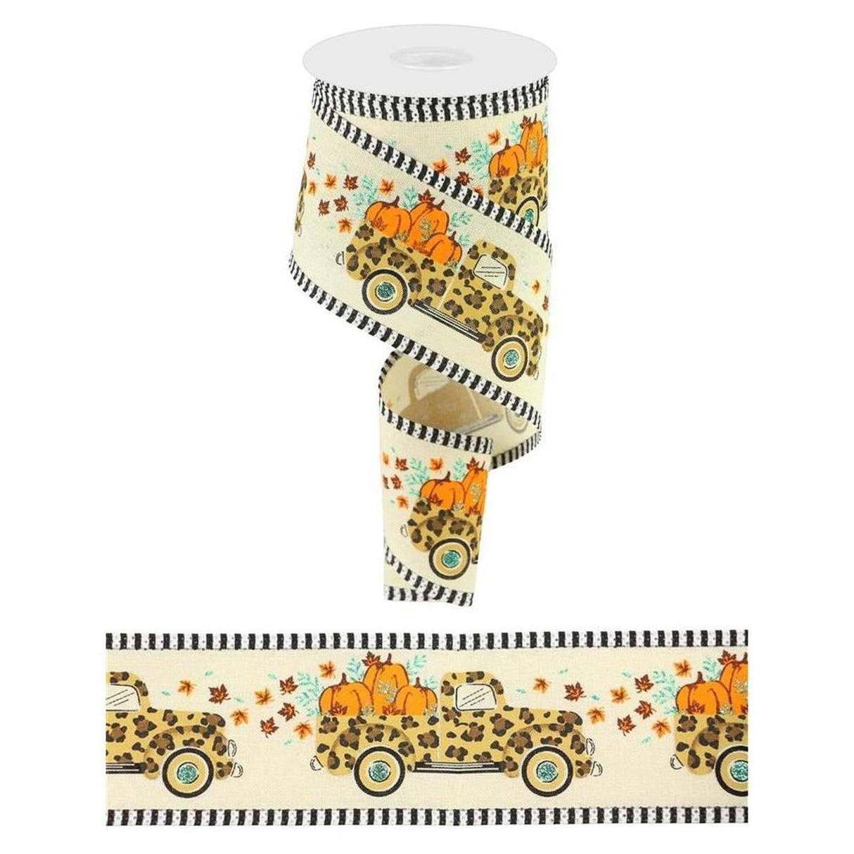 2.5" Leopard Truck Stripe Edge Ribbon: Cream (10 Yards)