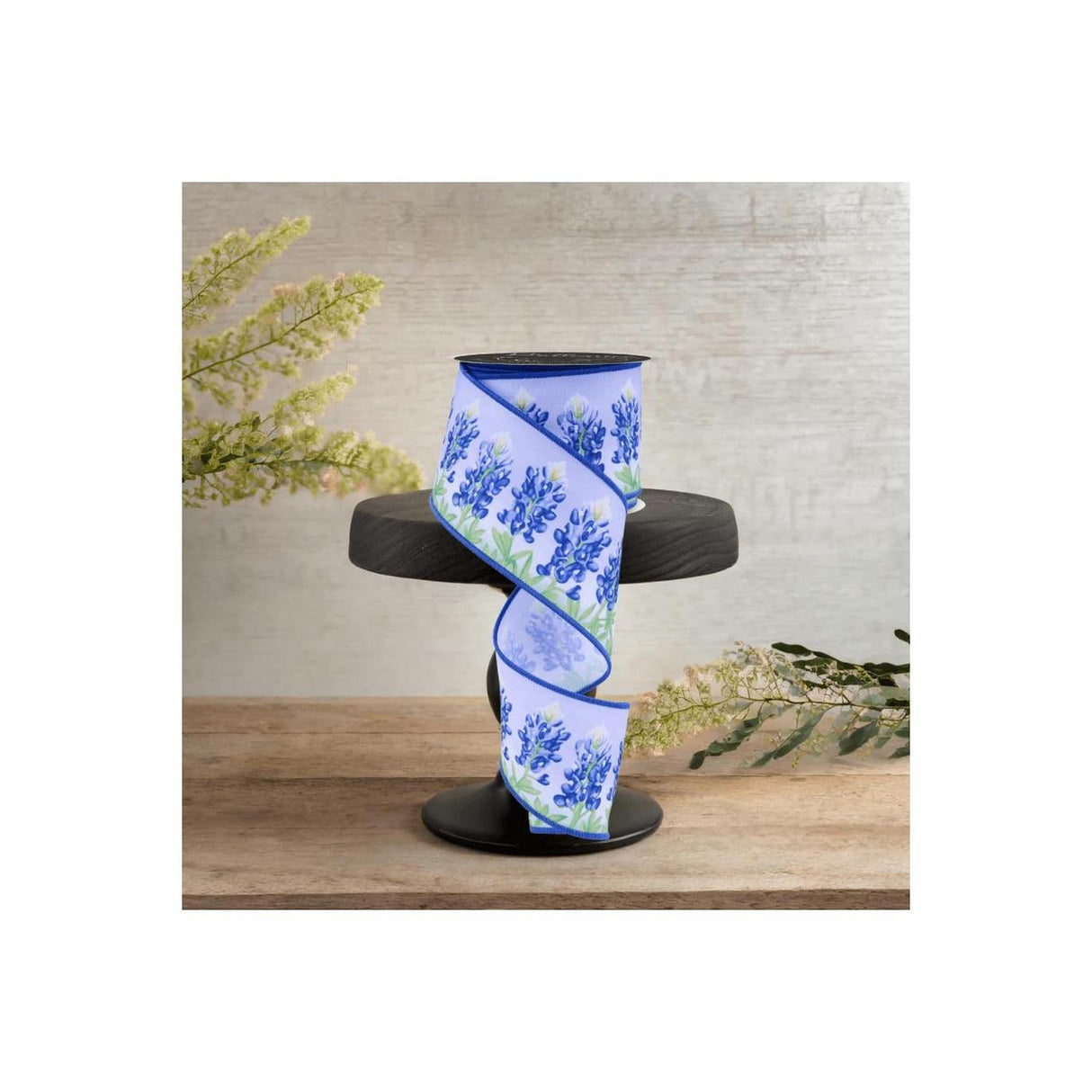 2.5" LS Bluebonnets Ribbon: White (10 Yards)