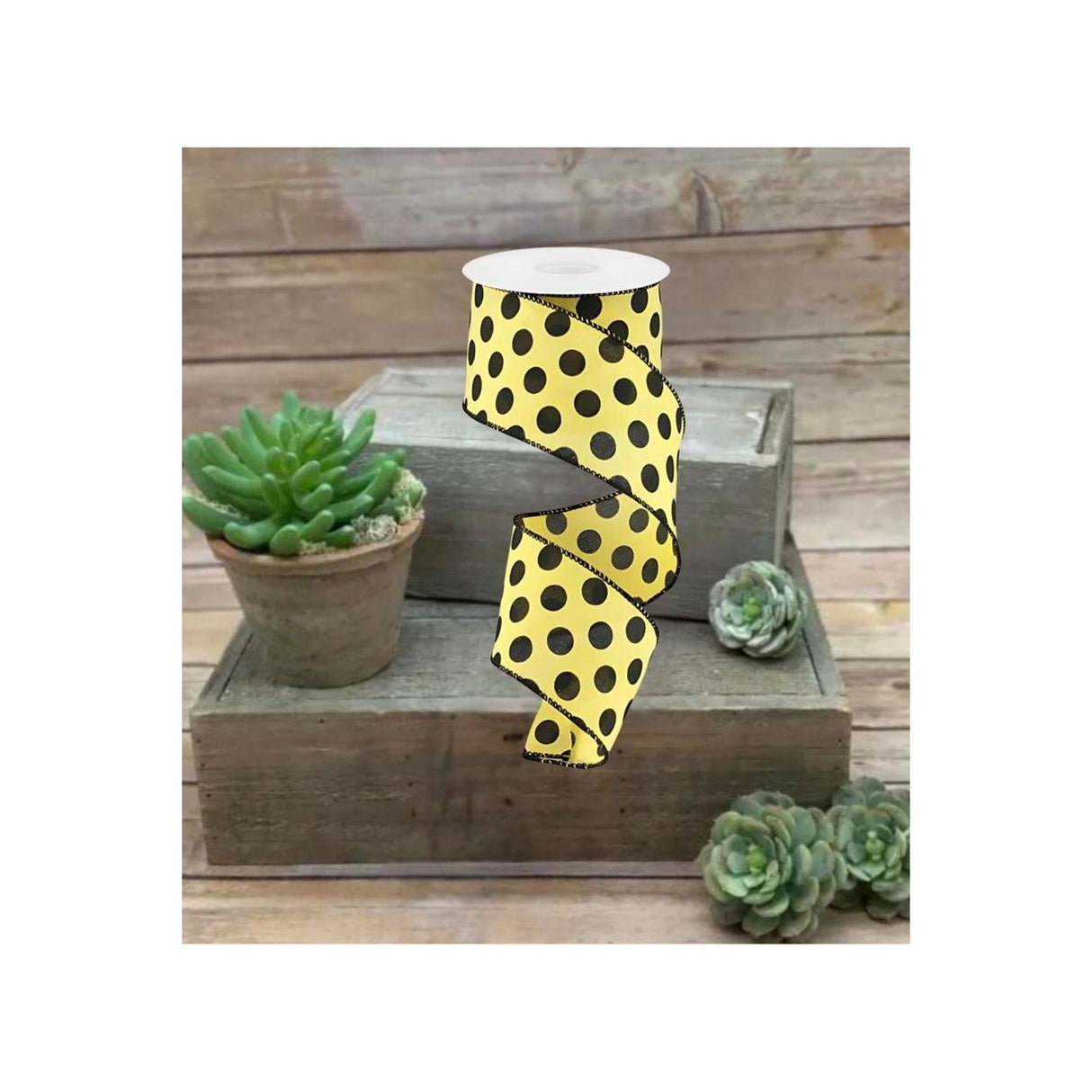 2.5" Medium Polka Dots: Yellow & Black (10 Yards)