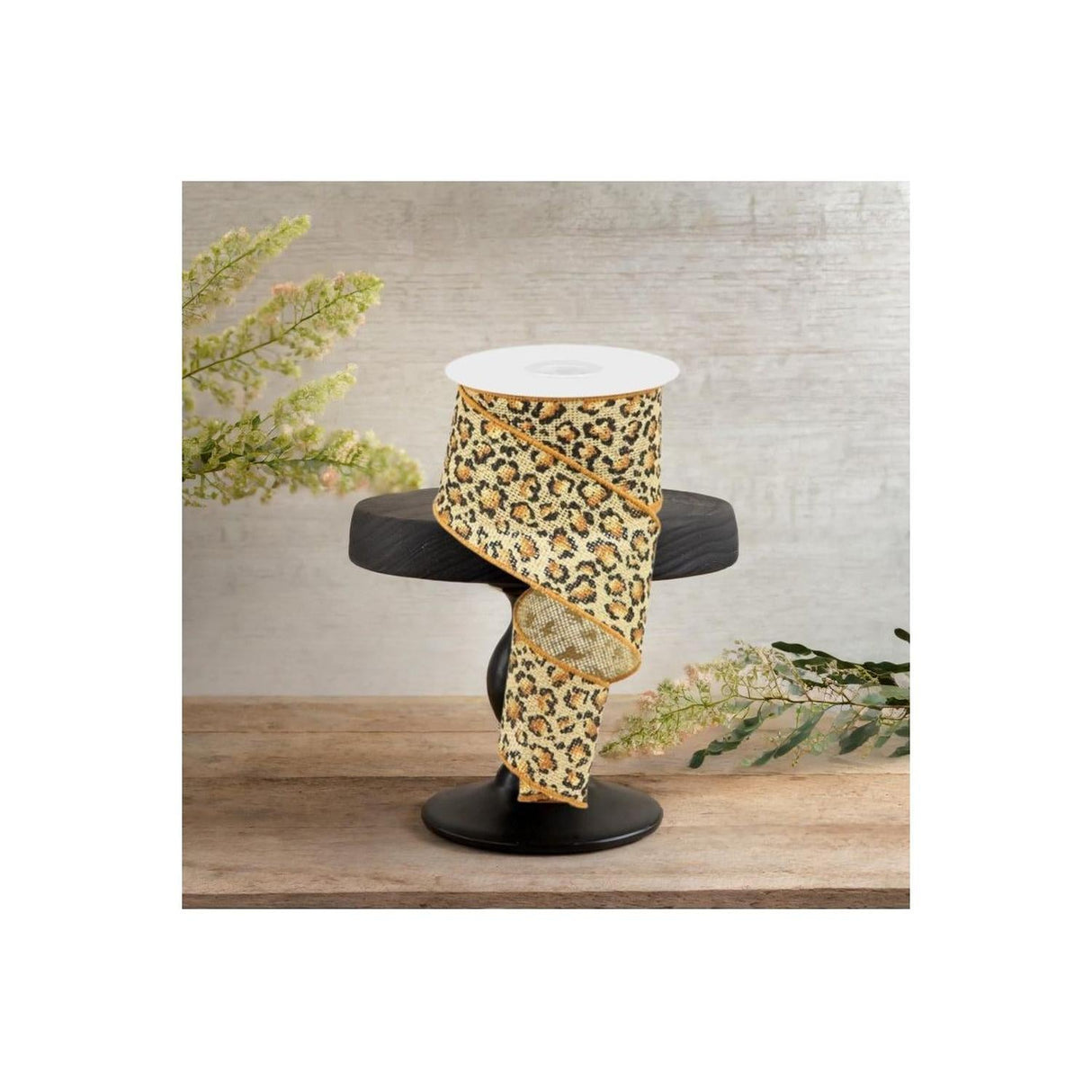 2.5" Metallic Leopard Print Burlap Ribbon: Natural (10 Yards)