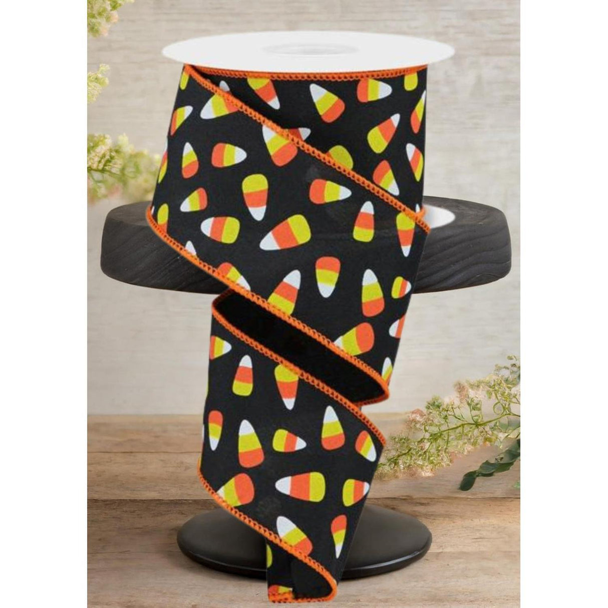 2.5" Mini Candy Corn Ribbon: Black (10 Yards)