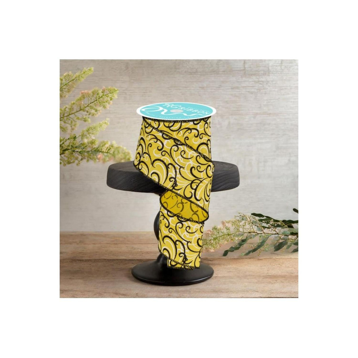 2.5" Multi Swirls Glitter Ribbon: Yellow/Black (10 Yard)