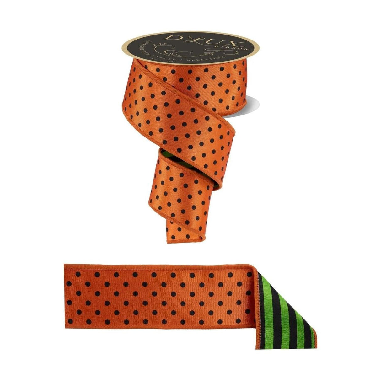 2.5" Polka Dot Striped Fused Ribbon: Orange (10 Yards)