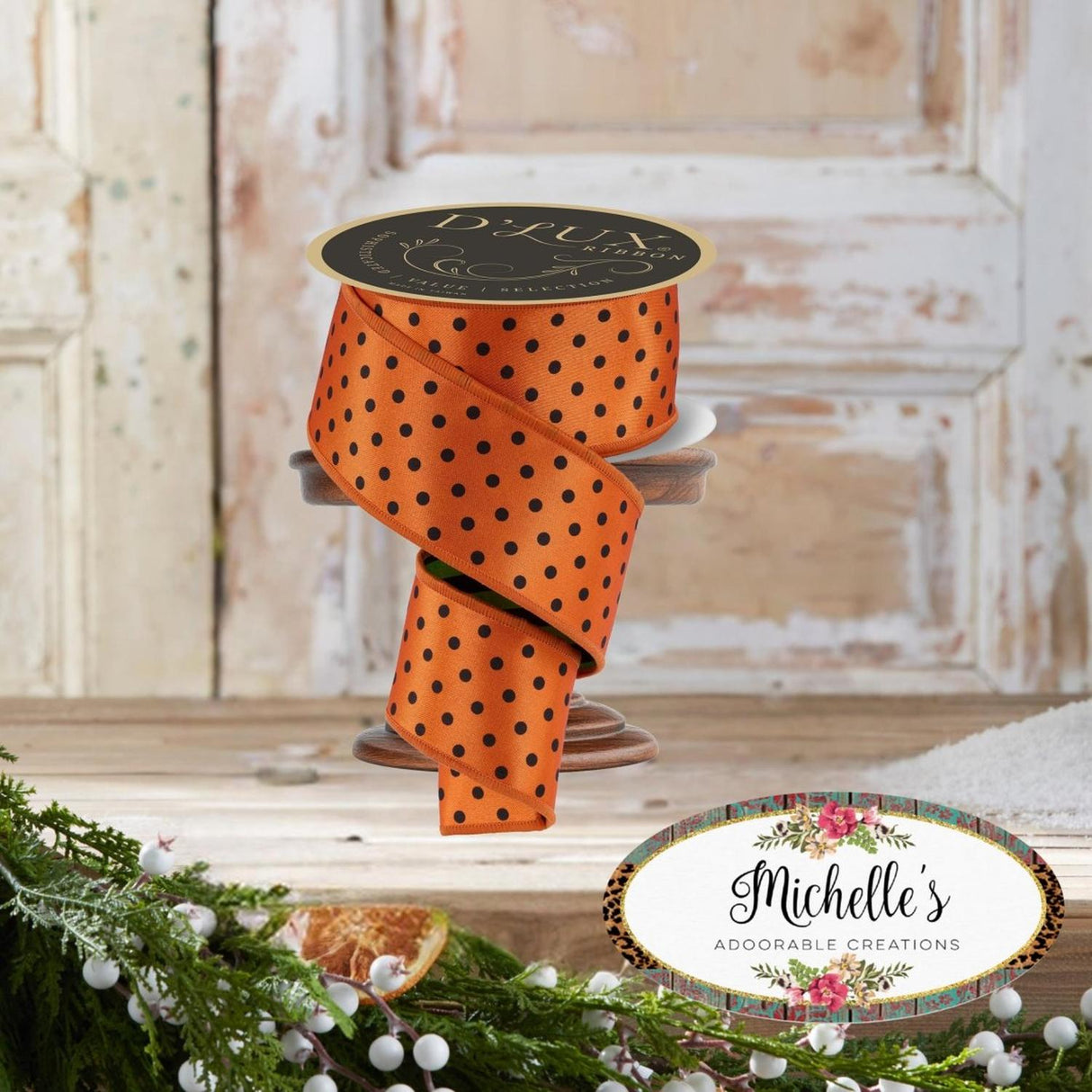 2.5" Polka Dot Striped Fused Ribbon: Orange (10 Yards)