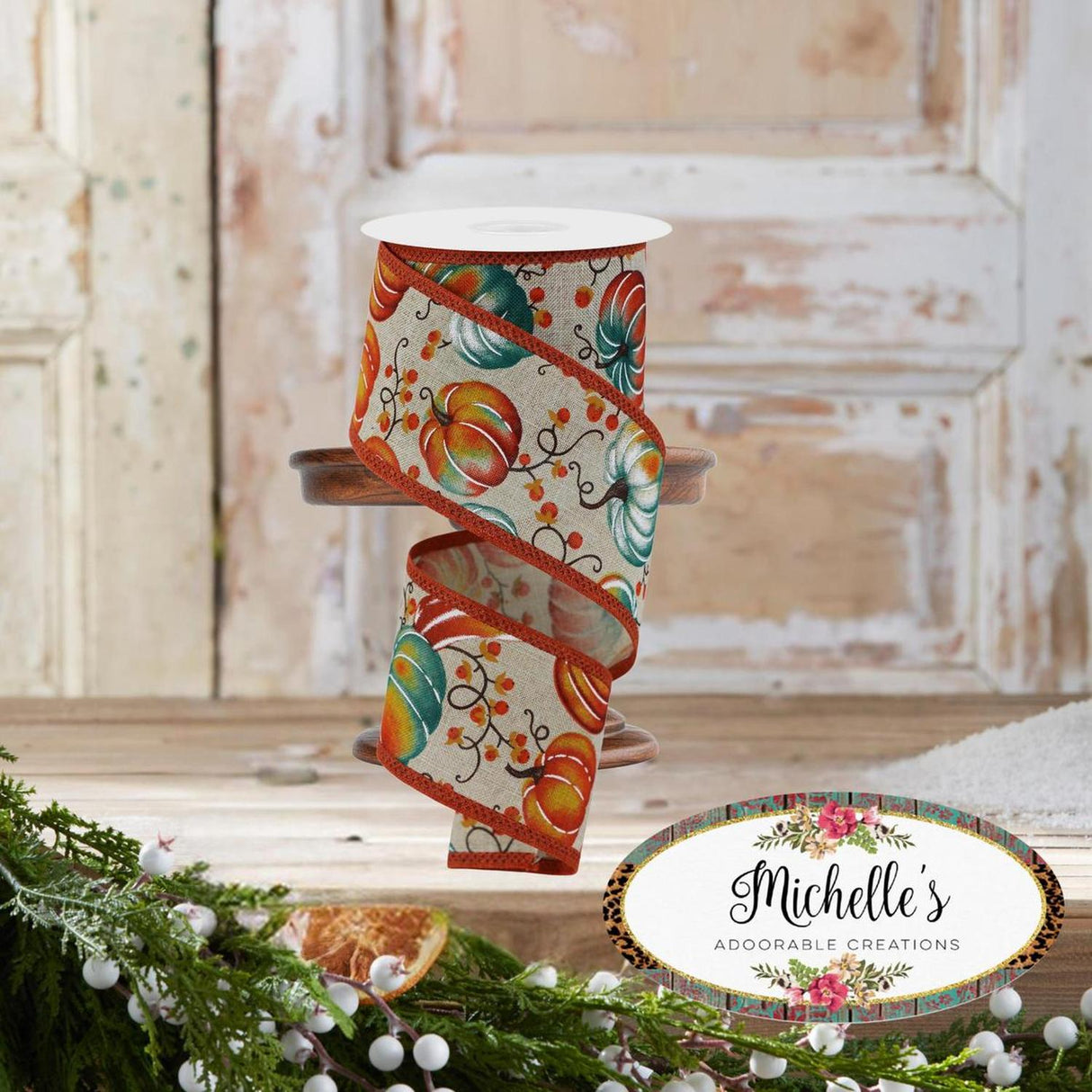 2.5" Pumpkins Bittersweet Ribbon: Light Natural (10 Yards)