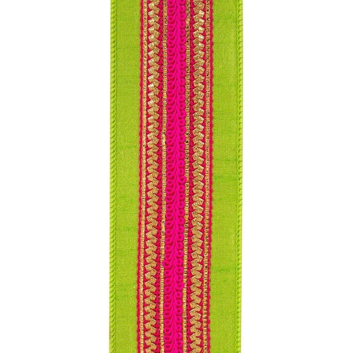 2.5" Regal Stripe Trimming Dupioni Ribbon: Lime/Pink (5 Yards)