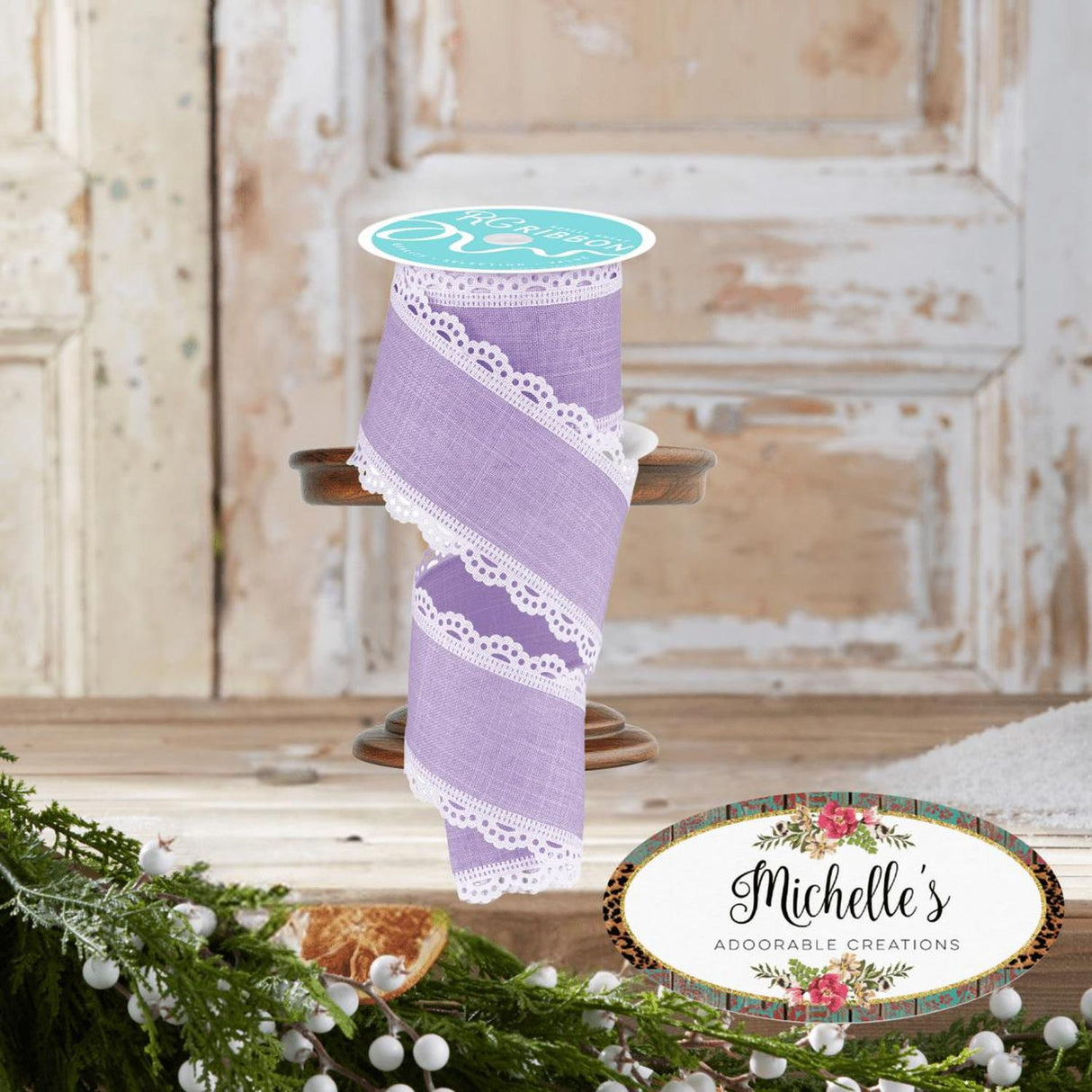 2.5" Scalloped Edge Ribbon: Light Lavender/White (10 Yard)