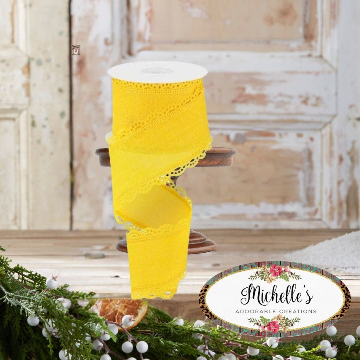2.5" Scalloped Edge Ribbon: Sun Yellow
