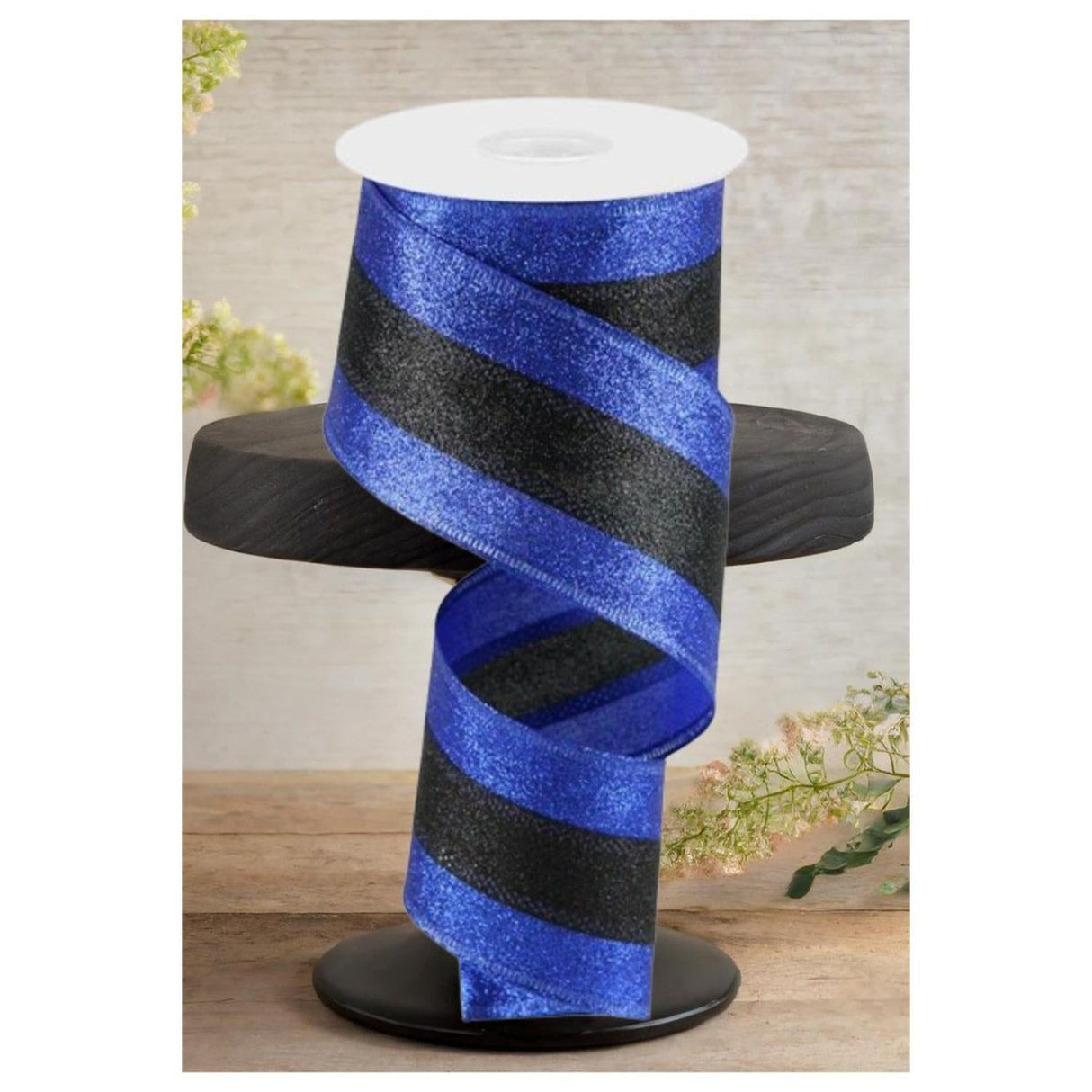 2.5" Shimmer Glitter Stripe Ribbon: Royal Blue & Black (10 Yards)