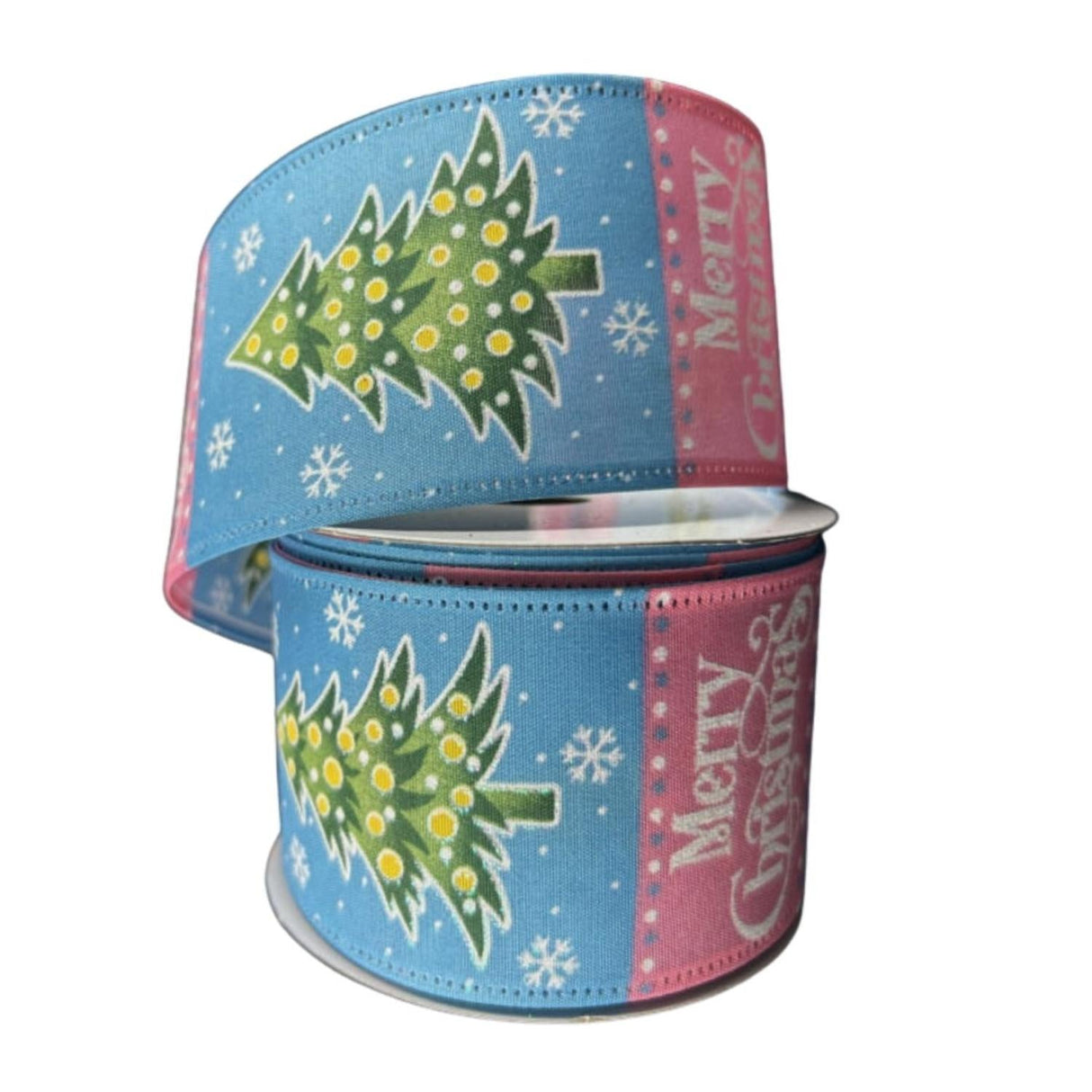2.5" Whimsy Merry Christmas Ribbon: Pink & Blue