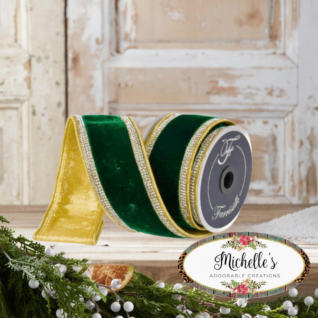 2.5" Winter Diamonds Ribbon: Emerald (5 Yards)