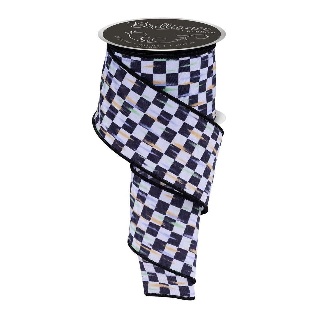 2.5in Mini Antique Checker Ribbon: Black (10 Yards)