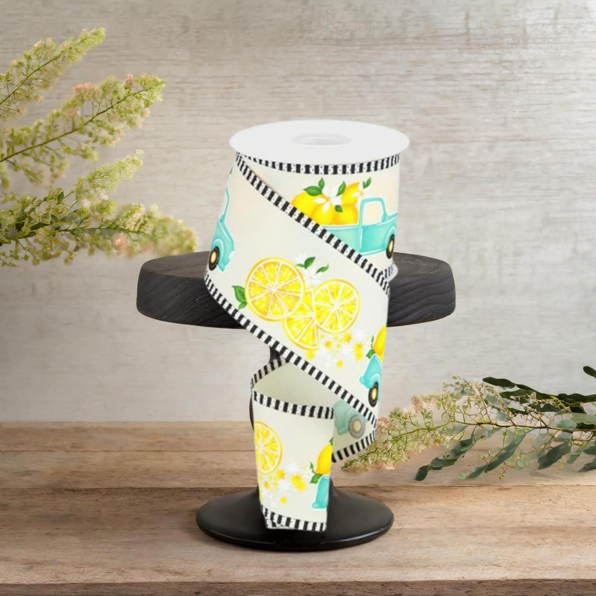 2.75" Truck with Lemons Stripe Ribbon: Ivory (10 Yards)