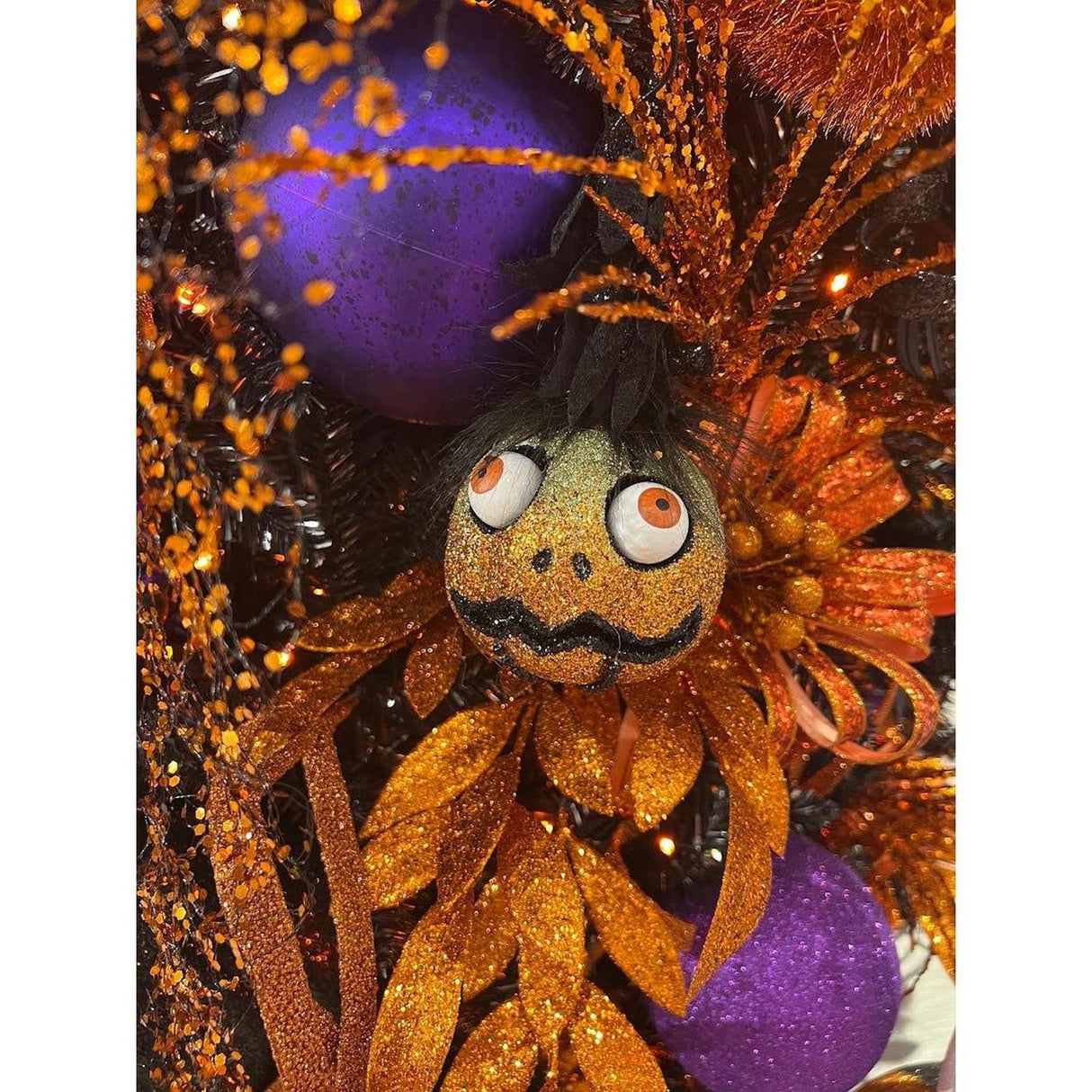 30" Glitter Laurel Leaf Spray: Orange