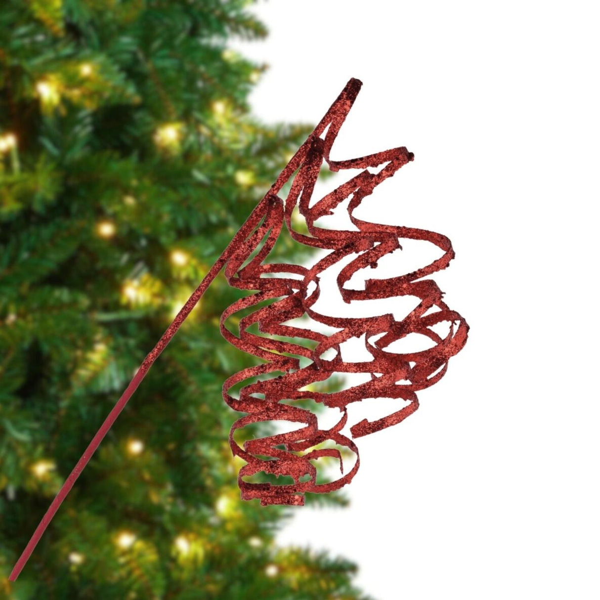 31" Curly Glitter Ribbon Spray: Red