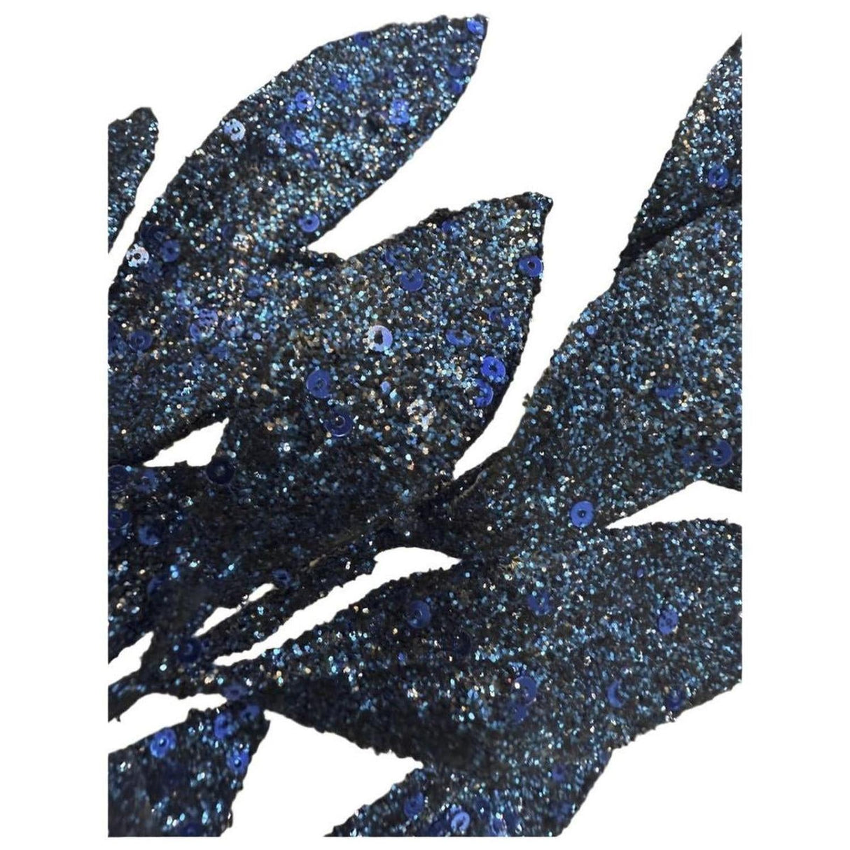 31" Glitter Bay Leaf Spray: Navy Blue