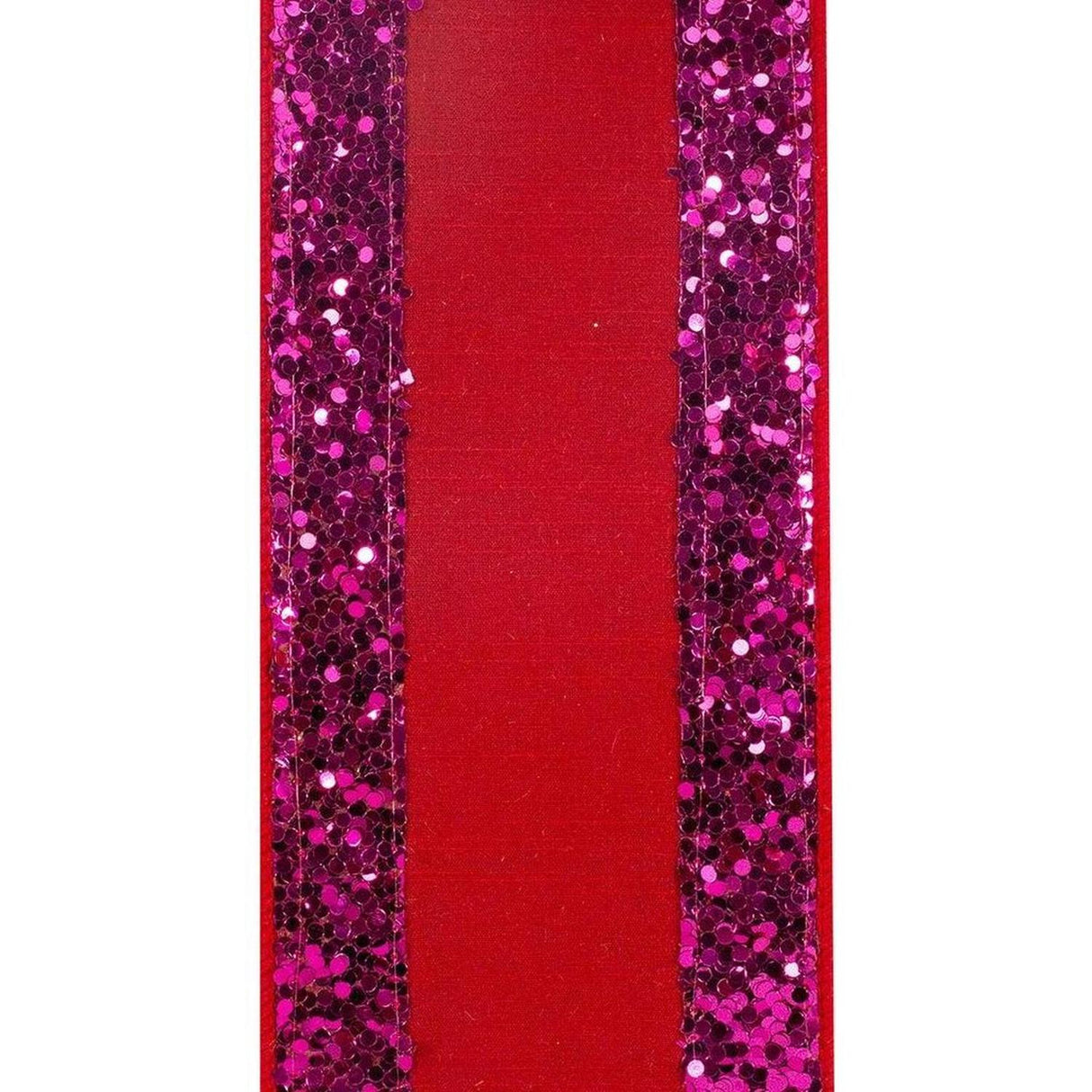 4" Glitter Edge Dupioni Ribbon: Red/Pink (5 Yards)