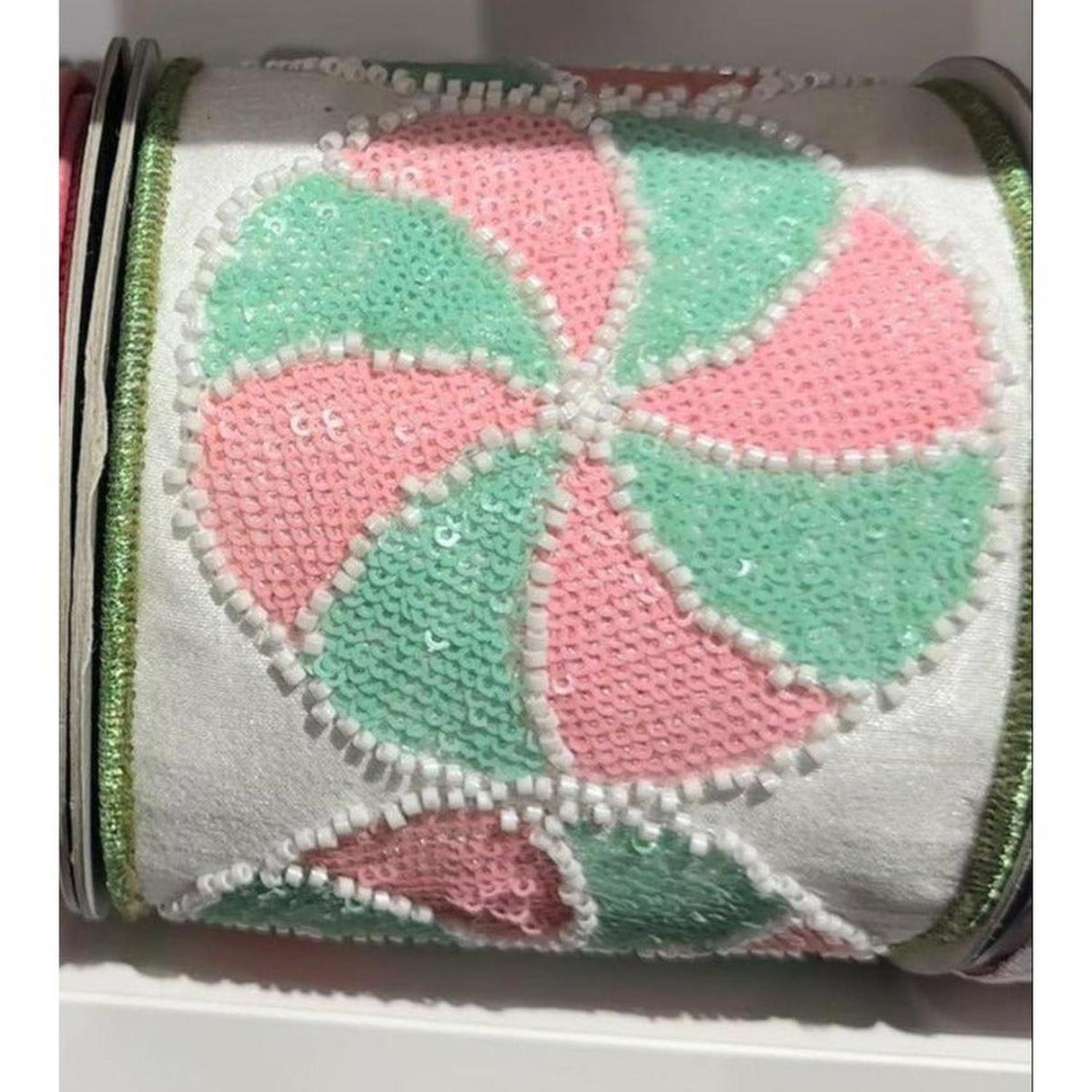 4" Peppermint Candies Ribbon: Mint/Pink (5 Yards)
