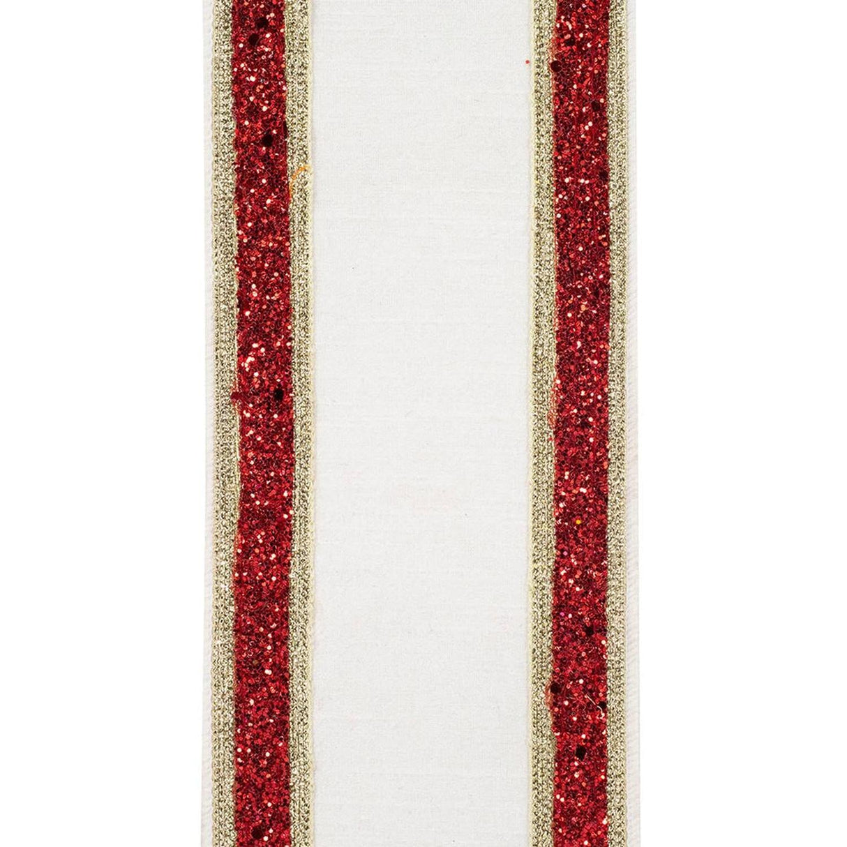 4in Dupioni Regalia Glitter Ribbon: Red/White (5 Yards)