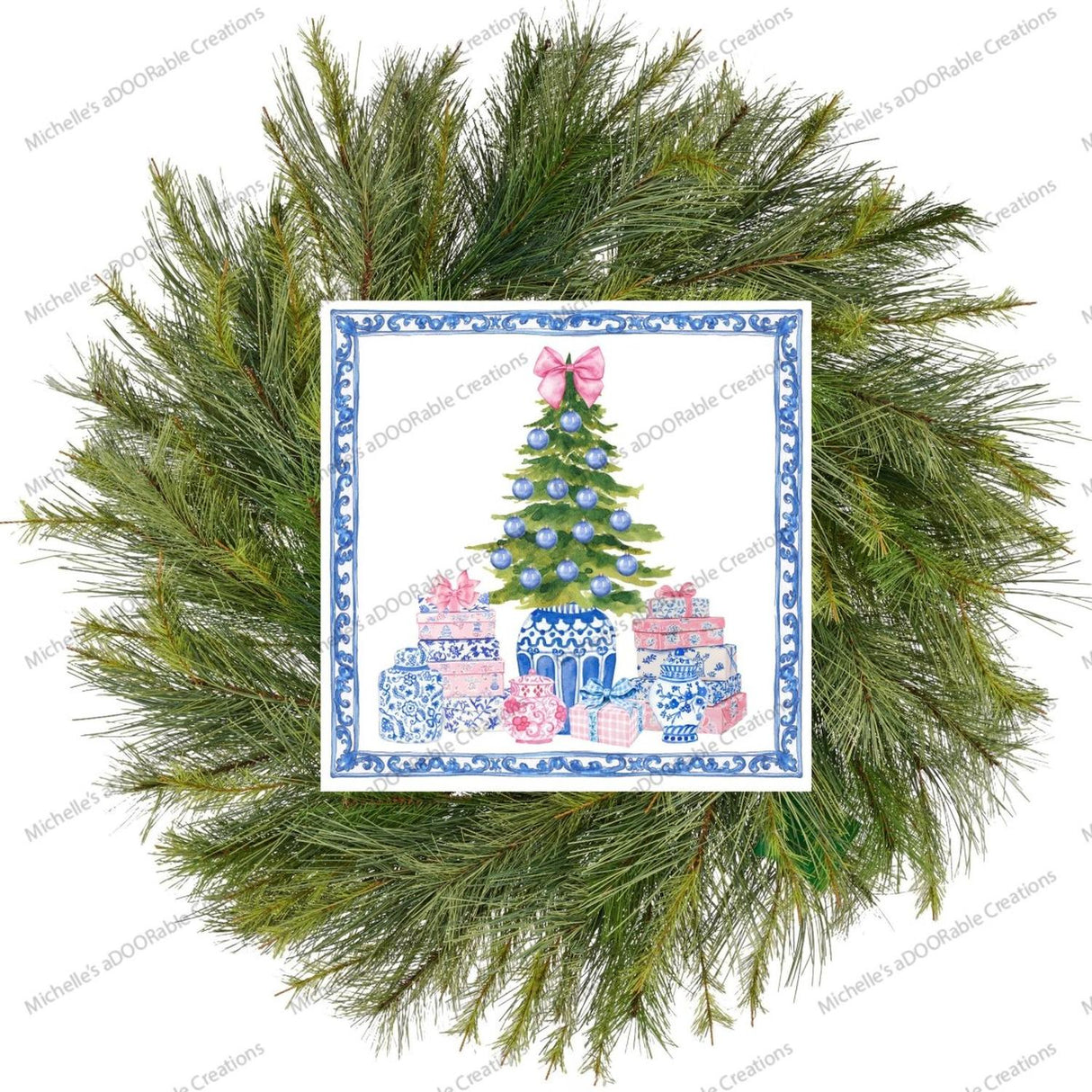 Chinoiserie Topiary Christmas Tree Sign