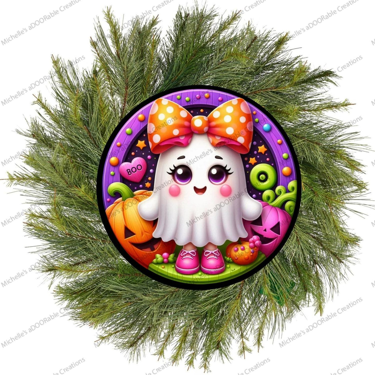 Colorful Cute Halloween Ghost Round Sign