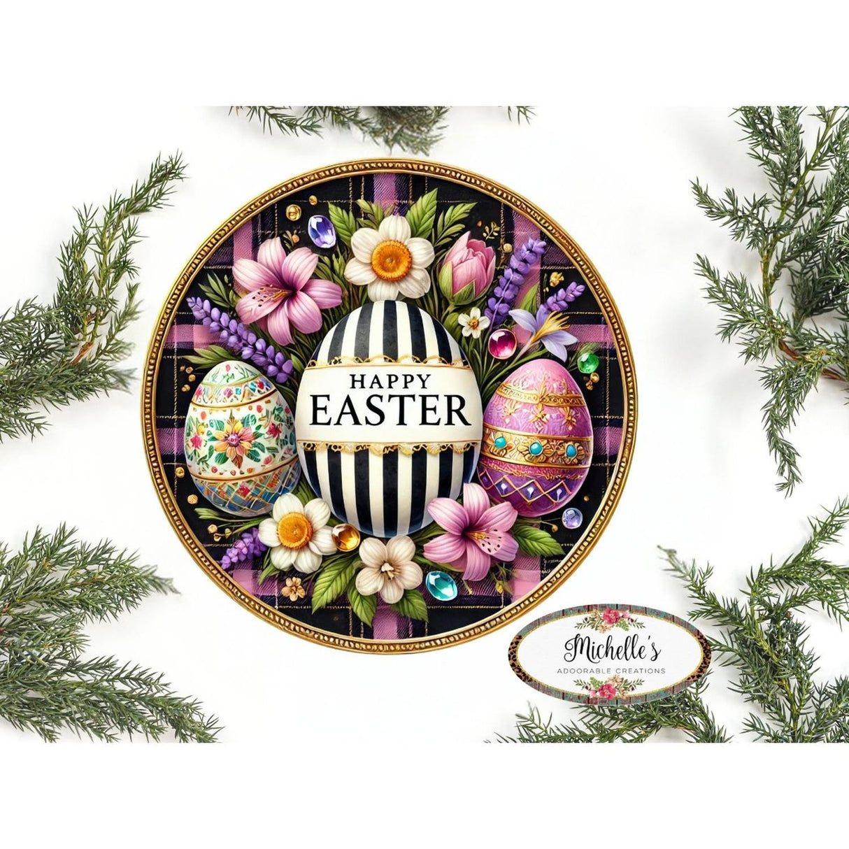 Happy Easter Black White Egg Metal Sign