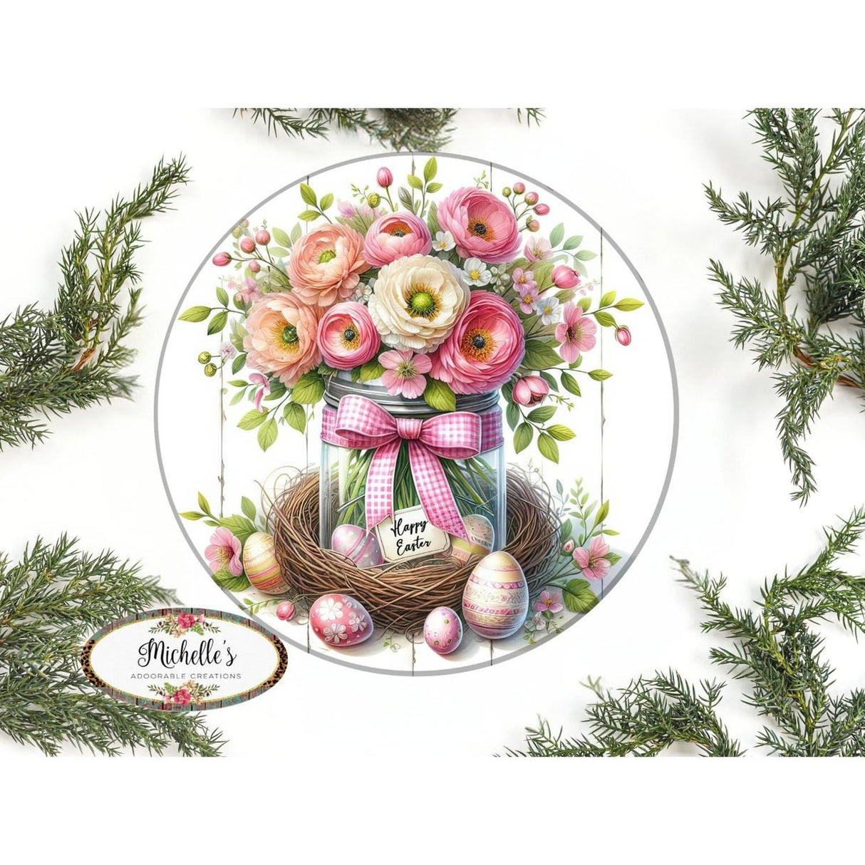 Happy Easter Floral Mason Jar Metal Sign