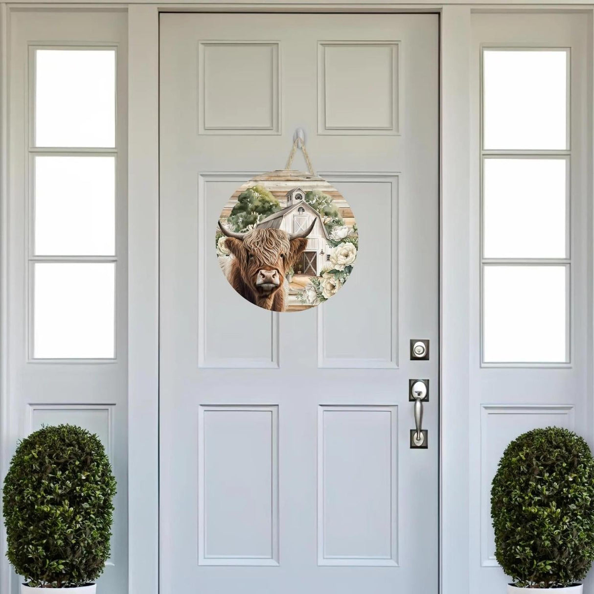 Highland Cow White Barn Florals Sign