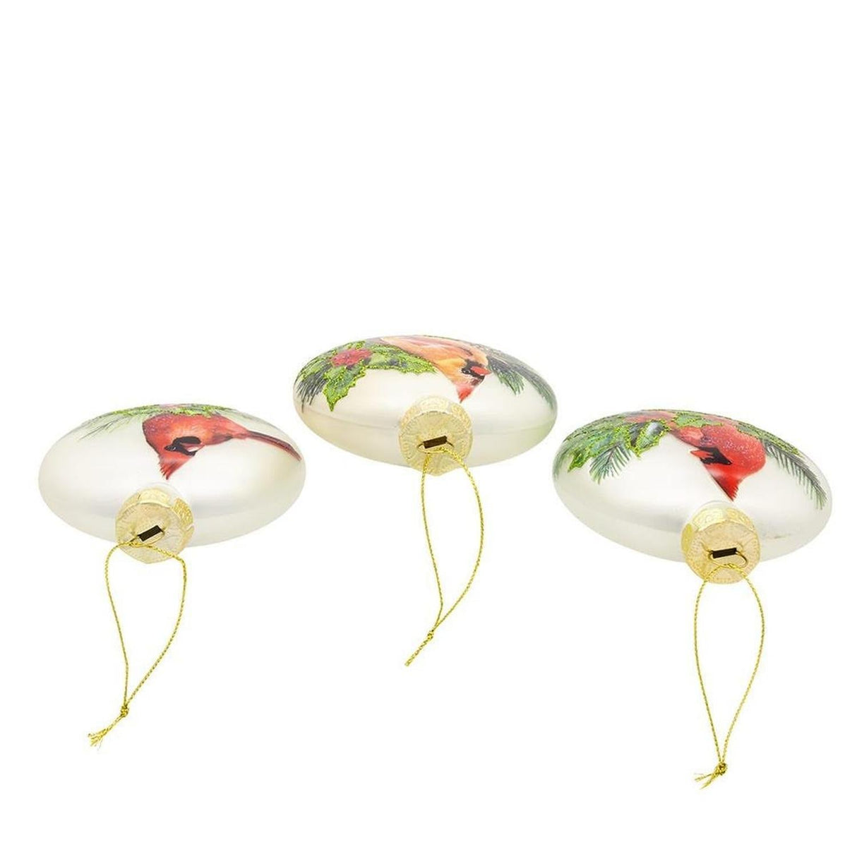 Kurt Adler 100MM Glass Cardinal Flat Ball Ornaments, (Set of 3)