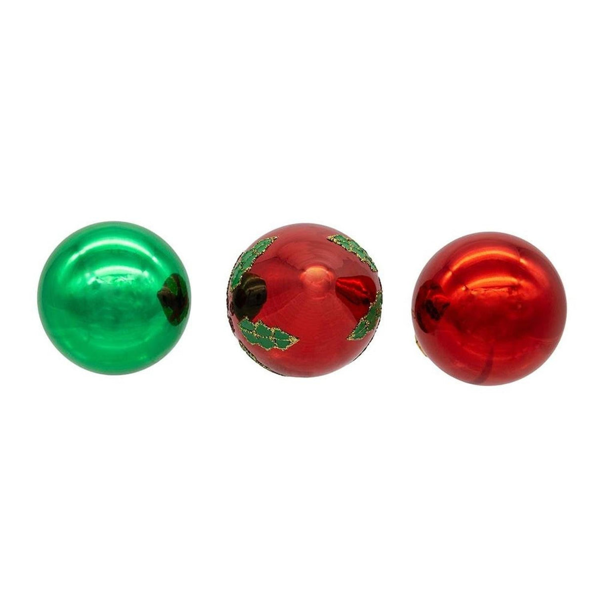 Kurt Adler 35MM Glass Green and Red With Holly Leaves Ball 12-Piece Set